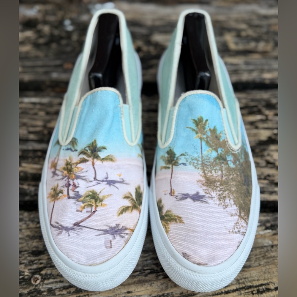 Sperry Gray Malin Beach Theme Slip-On Men's Sz 8 Canvas & Suede Sneaker  T8 - Picture 12 of 14
